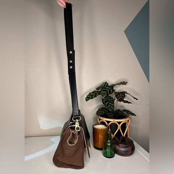 ZAC Zac Posen Eartha Top Handle Leather & Suede Satchel Cream Black Tan - Picture 4 of 15